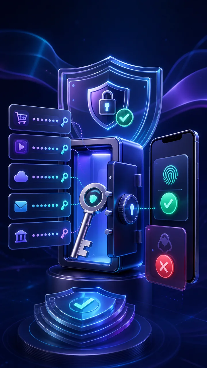 A secure password vault protecting different account keys with multi-factor authentication. · image 1 of 1